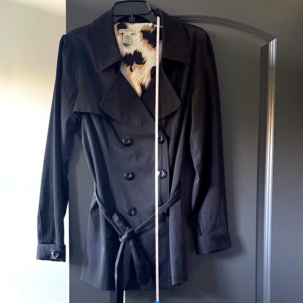 Vertigo Paris Elegant Black Trench Coat with pockets.